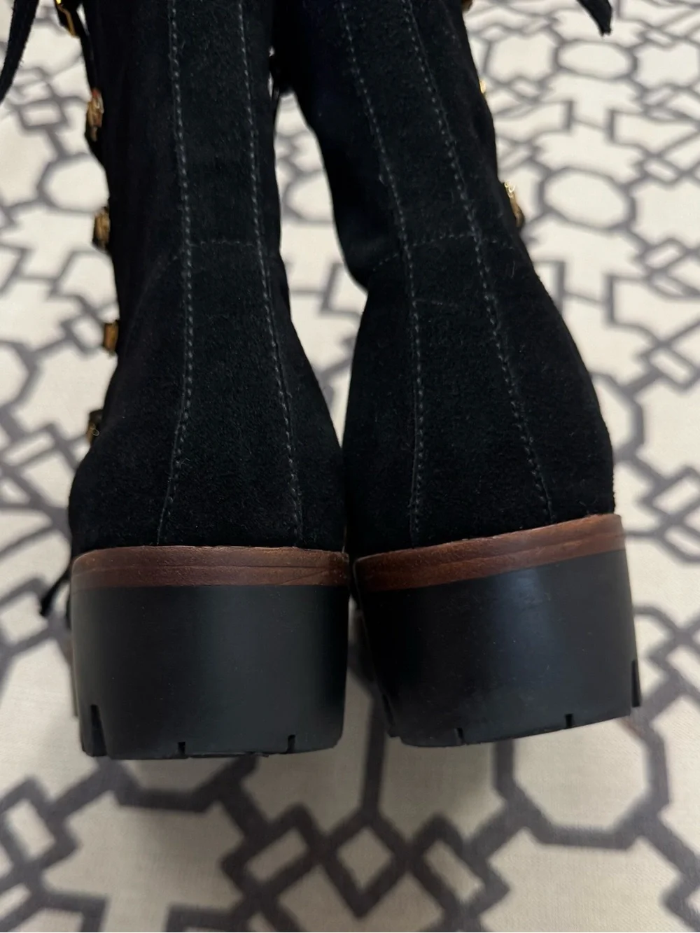 Jeffrey Campbell Stanley Black Suede Platform Lug Sole Moto Combat Hiking Boots